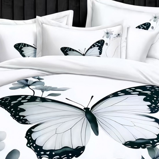 Lenjerie de pat cu elastic 5D bumbac finet 6 piese White Butterfly