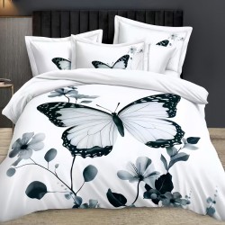 Lenjerie de pat cu elastic 5D bumbac finet 6 piese White Butterfly