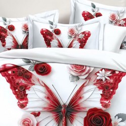 Lenjerie de pat cu elastic 5D bumbac finet 6 piese Red Butterfly