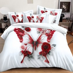 Lenjerie de pat cu elastic 5D bumbac finet 6 piese Red Butterfly