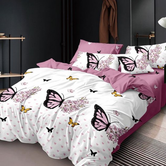 Lenjerie de pat Bumbac Finet 6 Piese Rosa Butterfly
