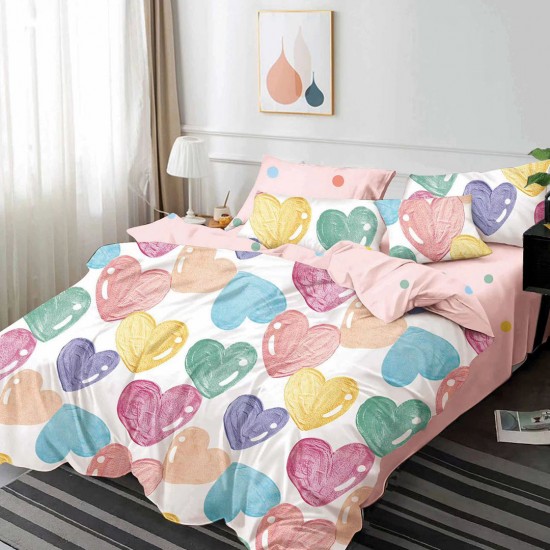 Lenjerie de pat Bumbac Finet 6 Piese Colored Hearts