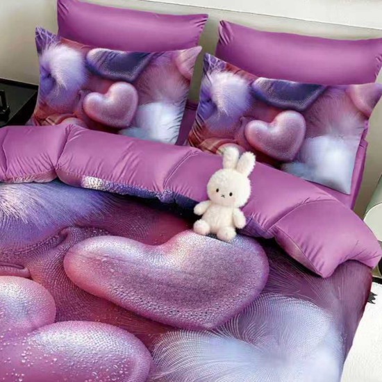 Lenjerie de pat cu elastic 5D bumbac finet 6 piese Inimi