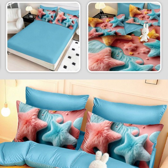 Lenjerie de pat cu elastic 5D bumbac finet 6 piese Star Fish