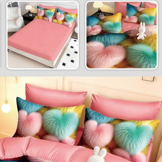 Lenjerie de pat cu elastic 5D bumbac finet 6 piese Puff Hearts Lenjerie de pat cu elastic 5D bumbac finet 6 piese Puff Hearts