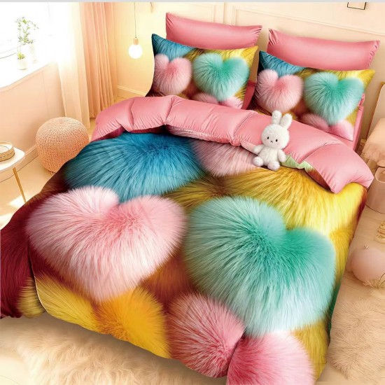 Lenjerie de pat cu elastic 5D bumbac finet 6 piese Puff Hearts Lenjerie de pat cu elastic 5D bumbac finet 6 piese Puff Hearts