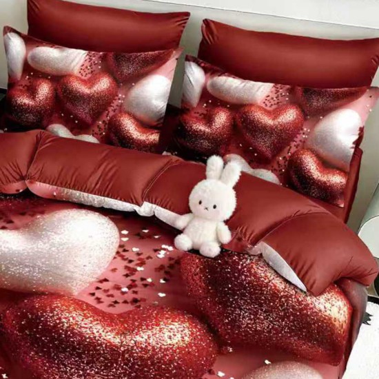 Lenjerie de pat cu elastic 5D bumbac finet 6 piese Love