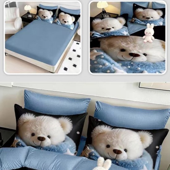Lenjerie de pat cu elastic 5D bumbac finet 6 piese Star Bear