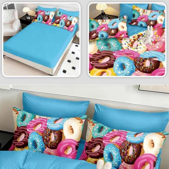 Lenjerie de pat cu elastic 5D bumbac finet 6 piese Donuts