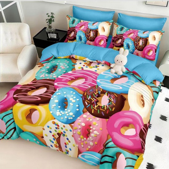 Lenjerie de pat cu elastic 5D bumbac finet 6 piese Donuts