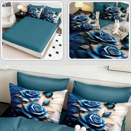 Lenjerie de pat cu elastic 5D bumbac finet 6 piese Roses