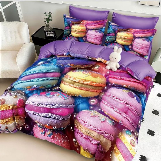 Lenjerie de pat cu elastic 5D bumbac finet 6 piese Sweet Macarons