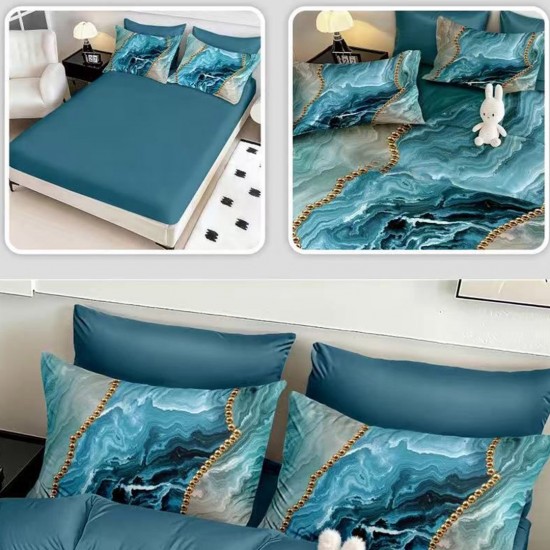 Lenjerie de pat cu elastic 5D bumbac finet 6 piese Blues