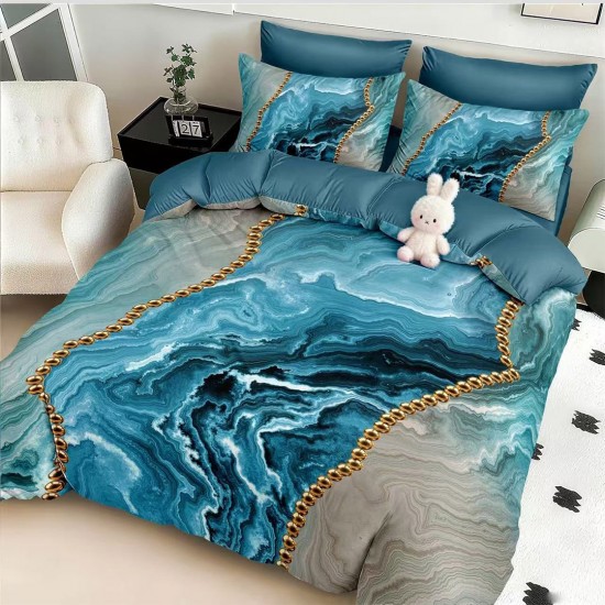 Lenjerie de pat cu elastic 5D bumbac finet 6 piese Blues