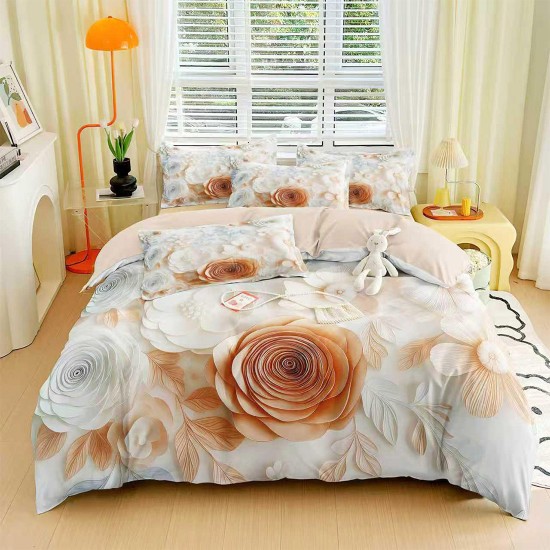 Lenjerie de pat cu elastic 5D bumbac finet 6 piese Petalia