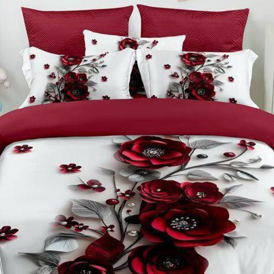 Lenjerie de pat cu elastic 5D bumbac finet 6 piese Red Roses