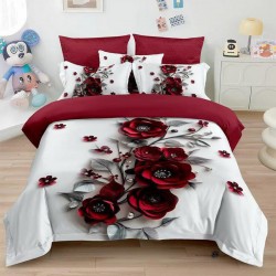 Lenjerie de pat cu elastic 5D bumbac finet 6 piese Red Roses