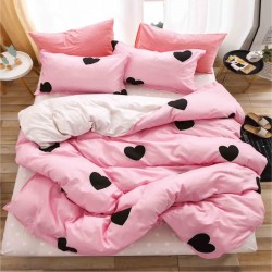 Lenjerie Bumbac Satinat cu Elastic 1 Persoana Pink Hearts