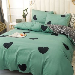 Lenjerie Bumbac Satinat cu Elastic 1 Persoana Green Hearts