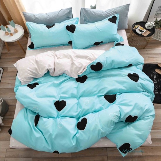 Lenjerie Bumbac Satinat cu Elastic 1 Persoana Blue Hearts