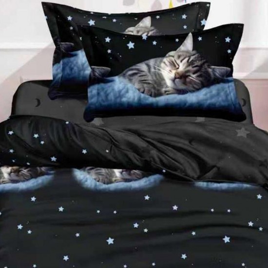 Lenjerie Bumbac Finet 1 Persoana Sleepy Cat