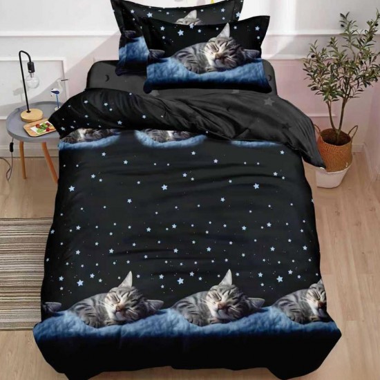 Lenjerie Bumbac Finet 1 Persoana Sleepy Cat