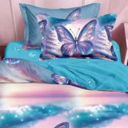 Lenjerie Bumbac Finet cu Elastic 1 Persoana Fluturi Turcoaz Lenjerie Bumbac Finet cu Elastic 1 Persoana Fluturi Turcoaz