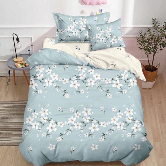 Lenjerie Bumbac Finet cu Elastic 1 Persoana Blue