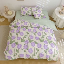 Lenjerie Bumbac Finet cu Elastic 1 Persoana Purple Tulips