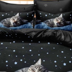 Lenjerie de pat cu Elastic Bumbac Finet 6 Piese Sleepy Cat Lenjerie de pat cu Elastic Bumbac Finet 6 Piese Sleepy Cat