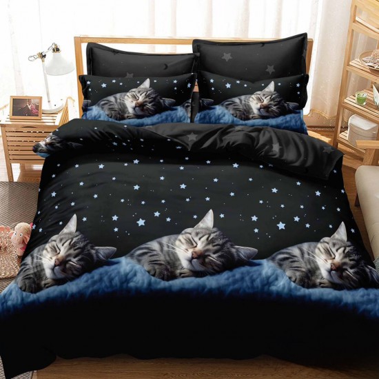 Lenjerie de pat cu Elastic Bumbac Finet 6 Piese Sleepy Cat