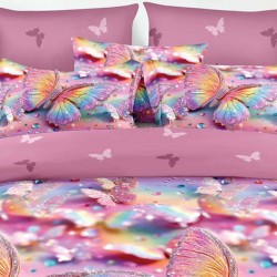 Lenjerie de pat cu Elastic Bumbac Finet 6 Piese Fluturi Roz Lenjerie de pat cu Elastic Bumbac Finet 6 Piese Fluturi Roz
