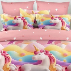 Lenjerie de pat cu Elastic Bumbac Finet 6 Piese Sleepy Unicorn Lenjerie de pat cu Elastic Bumbac Finet 6 Piese Sleepy Unicorn