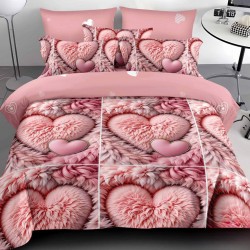 Lenjerie de pat cu Elastic Bumbac Finet 6 Piese Puff Heart