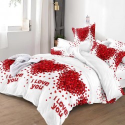 Lenjerie de pat cu Elastic Bumbac Finet 6 Piese I Love You 