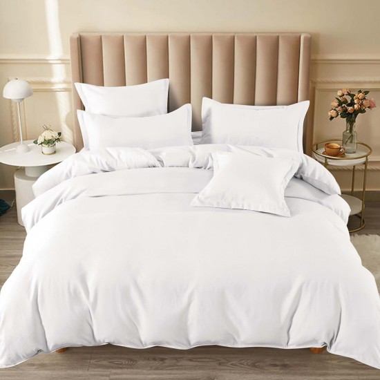 Lenjerie de pat cu Elastic Bumbac Finet Uni 6 Piese White