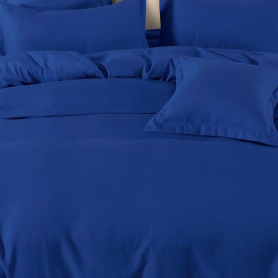Lenjerie de pat cu Elastic Bumbac Finet Uni 6 Piese Safir