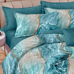 Lenjerie de pat cu Elastic Bumbac Finet 6 Piese Sea Lenjerie de pat cu Elastic Bumbac Finet 6 Piese Sea