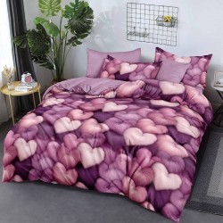 Lenjerie de pat cu Elastic Bumbac Finet 6 Piese Love Heart