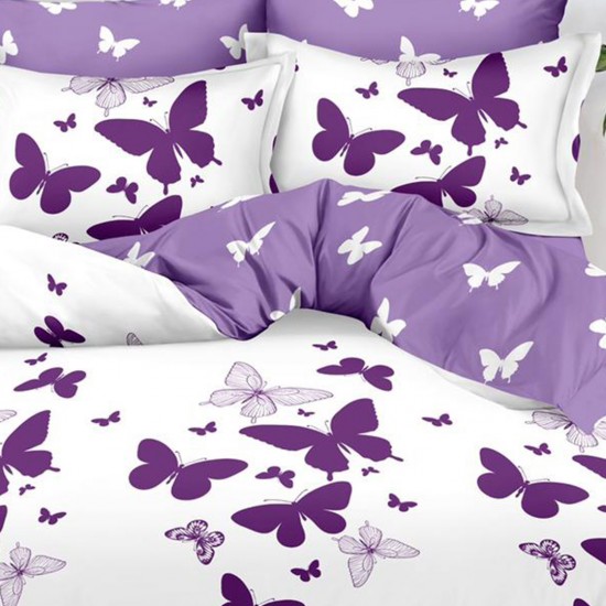 Lenjerie de pat Bumbac Finet 6 Piese Butterflies Mauve