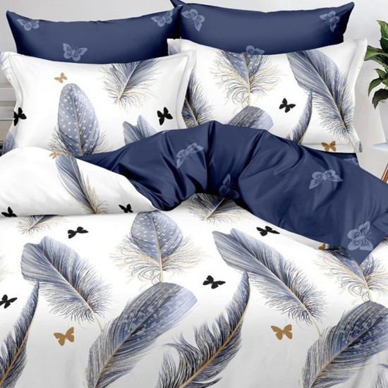 Lenjerie de pat cu Elastic Bumbac Finet 6 Piese Blue Feather