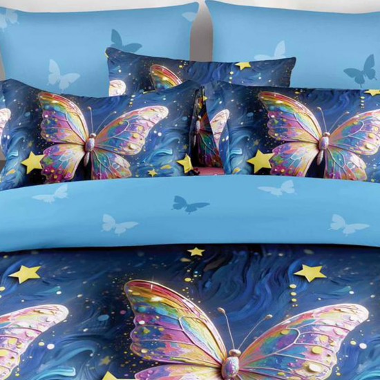 Lenjerie de pat Bumbac Finet 6 Piese Fluturi Blue