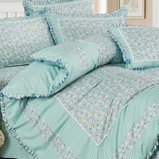 Lenjerie Bumbac Finet cu Volanase 4 Piese Blue